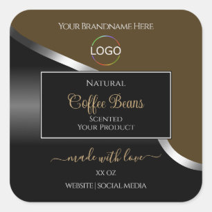 Subtile braune, schwarz-weiß-silberne Logo-Produkt Quadratischer Aufkleber