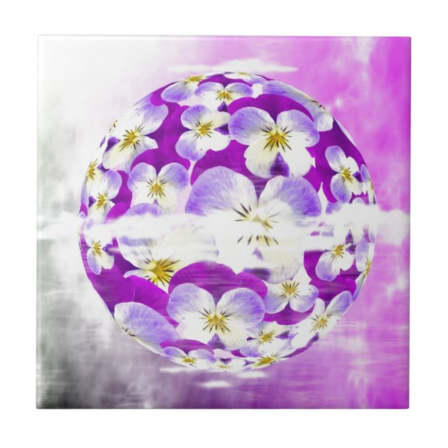 Subtile, einfache Violett-Pansy-Blume Fliese (Vorderseite)