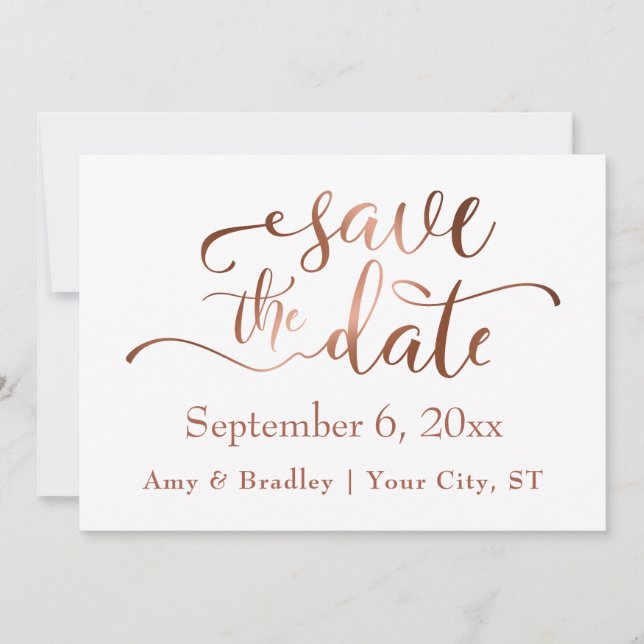 Subtile Elegante Copper Script Wedding Save the Da Date (Vorderseite)