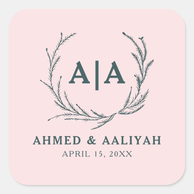 Subtile Eleganz Rosé & Schiefergraue Islamische Ho Quadratischer Aufkleber (Vorderseite)