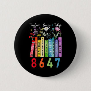 Subtile floral Foxglove Daisy Tulip Book Lover Button