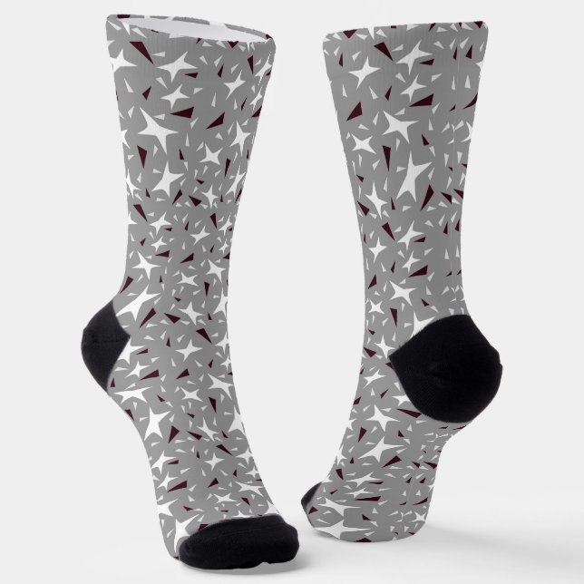Subtile Geo-Sterne & Dreiecke – Grau Socken (Gewinkelt)