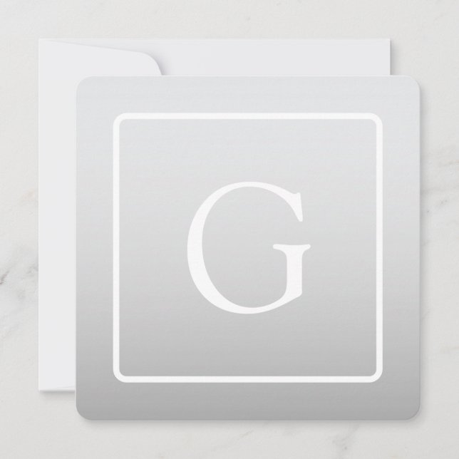 Subtile hellgraue Gradient Surname Monogram Mitteilungskarte (Vorderseite)