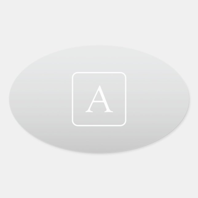 Subtile hellgraue Gradient Surname Monogram Ovaler Aufkleber (Vorderseite)