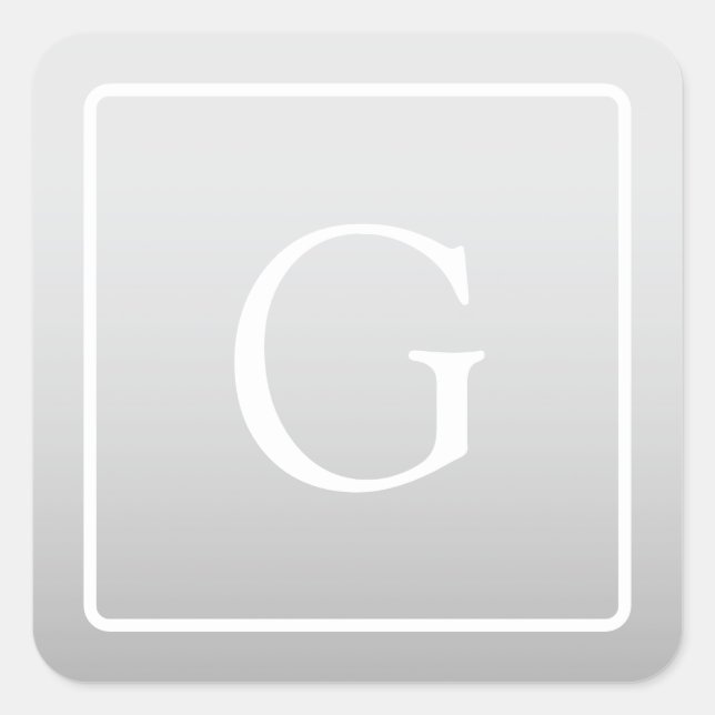 Subtile hellgraue Gradient Surname Monogram Quadratischer Aufkleber (Vorderseite)
