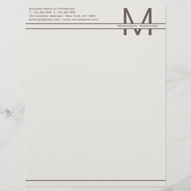 Subtile Ivory Minimalistisch Monogram Letterhead Briefbogen (Vorderseite)