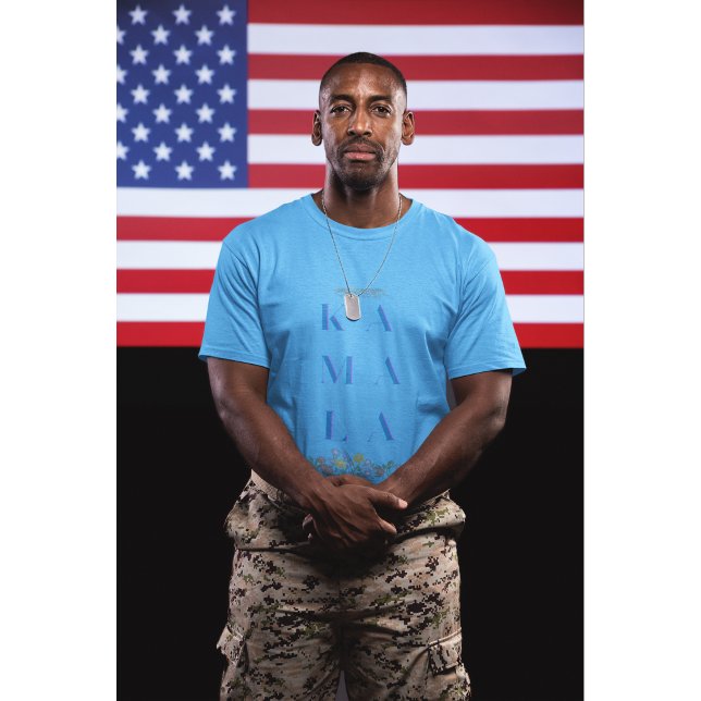 Subtile Kamala Harris. Blumen. Grau und Blau T-Shirt (Von Creator hochgeladen)