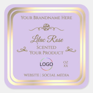 Subtile Lilac Produktmarke Gold Frame mit Logo Quadratischer Aufkleber