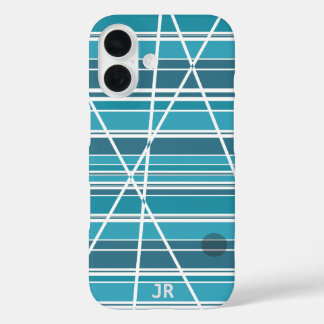 Subtile Monogram Aqua und weiß Abstrakt iPhone 16 Hülle