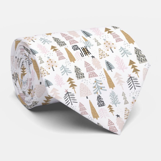 Subtile Monogram Country Christmas Tree Muster Krawatte (Gerollt)