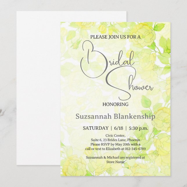 Subtile Pastel Floral Background Brautparty Einladung (Vorne/Hinten)