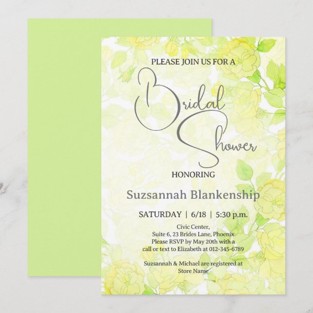 Subtile Pastel Floral Background Brautparty Einladung (Vorne/Hinten)