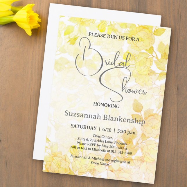 Subtile Pastel Floral Background Brautparty Einladung (bridal shower invitation floral front and white back)