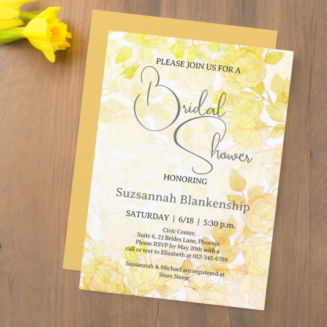 Subtile Pastel Floral Background Brautparty Einladung (bridal shower invitation floral front with coordinating color back)
