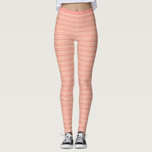 Subtile Pink Peach Stars Streifen Muster Fitness Leggings