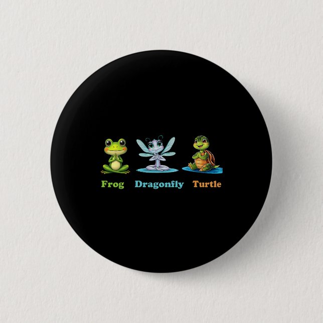 Subtile Political Humor Frog Dragonfly Yoga Button (Vorderseite)