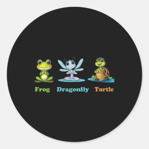 Subtile Political Humor Frog Dragonfly Yoga Runder Aufkleber