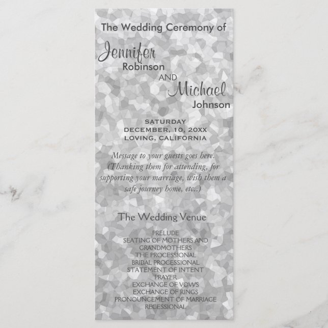Subtile Silver Glitzer Wedding Program Programm (Vorderseite)