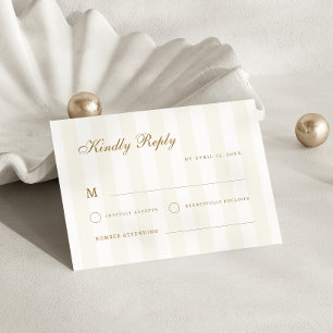 Subtile Stripes Gold Coastal Hochzeit in Urlaubsor RSVP Karte