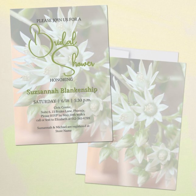Subtile Sukkuline florale Background Brautparty Einladung (template bridal shower invitation front and back)