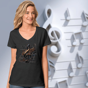 Subtiles musikalisches Design V-Ausschnitt T-Shirt