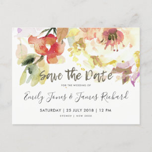 SUBTITEL PEACH PINK WASSERFARBE SAVE THE DATE ANKÜNDIGUNGSPOSTKARTE