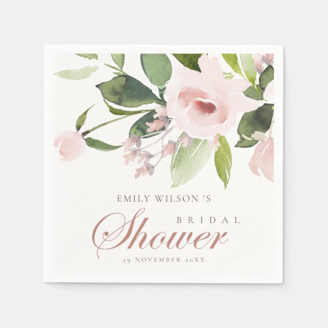 SUBTITEL WASSER BLUSH PINK ROSE FLORAL BRAUTPARTY SERVIETTE (Vorderseite)