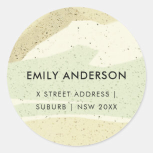 SUBTLE AQUA GRAY MODERN ABSTRAKT ART WAVES ADRESSE RUNDER AUFKLEBER