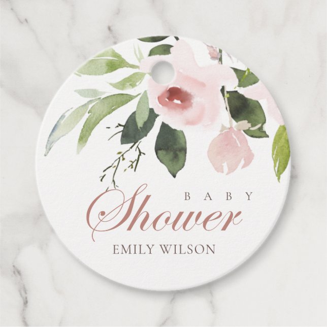 SUBTLE BLUSH PINK ROSE FLORAL BABY DUSCHE GESCHENKANHÄNGER (Vorderseite)