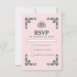 Subtle Blush & Slate Gray Islamic Wedding RSVP Karte