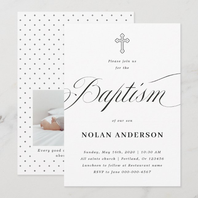 Subtle Cross in Buchstaben Kalligrafie einfache Ta Einladung (Vorne/Hinten)