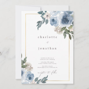 Subtle Dusty Blue & Cream Floral Wedding Einladung