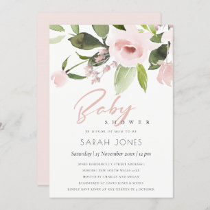 SUBTLE FARBWASH BLUSH PINK FLORAL BABY DUSCHE EINLADUNG