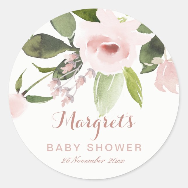 SUBTLE FARBWASH BLUSH PINK FLORAL BABY DUSCHE RUNDER AUFKLEBER (Vorderseite)