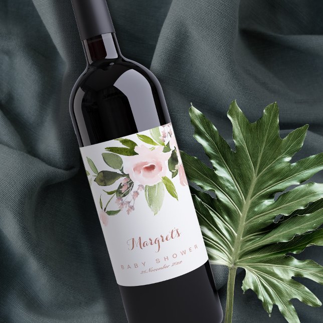 SUBTLE FARBWASH BLUSH PINK FLORAL BABY DUSCHE WEINETIKETT (Von Creator hochgeladen)