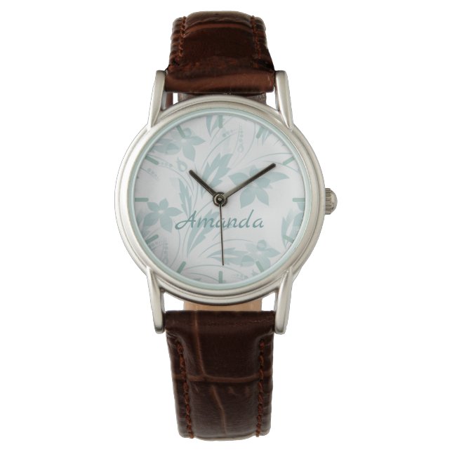 Subtle Floral in Blues Armbanduhr (Vorderseite)