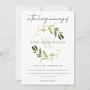 SUBTLE GOLD GREEN FOLIAGE WREATH BEILEID MEMORIAL DANKESKARTE