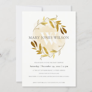 SUBTLE GOLD YELLOW FOLIAGE WREATH BABY SHOWCARD DANKESKARTE