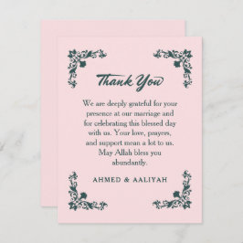 Subtle Grace Blush & Slate Gray Floral Wedding Dankeskarte