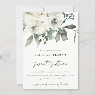SUBTLE IVORY WHITE FLORAL BUNCH SWEET 16 GEBURTSTA EINLADUNG