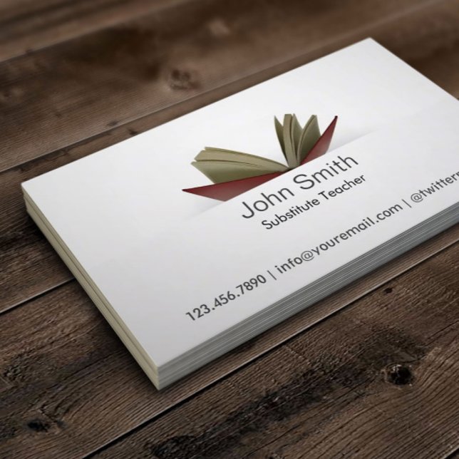 Subtle Open Book Substituter Teacher Visitenkarte (Von Creator hochgeladen)