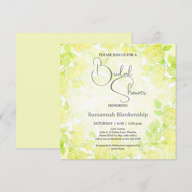 Subtle Pastel Floral Background Bridal Shower  Einladung (Vorne/Hinten)