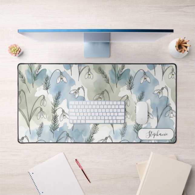 Subtle Pastel Snowdrop Floral Custom Schreibtischunterlage (Büro 1)