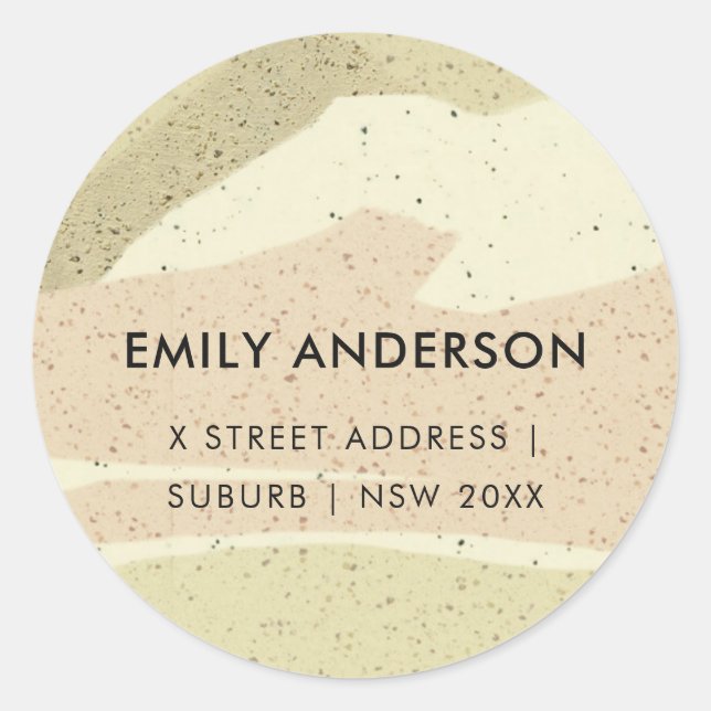 SUBTLE PINK GRAY MODERN ABSTRAKT ART WAVES ADDRESS RUNDER AUFKLEBER (Vorderseite)