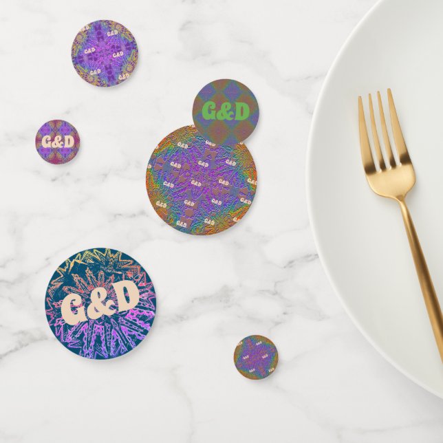 Subtle Rainbow Delicate Pastel Pattern & Initials Konfetti (Gruppe)