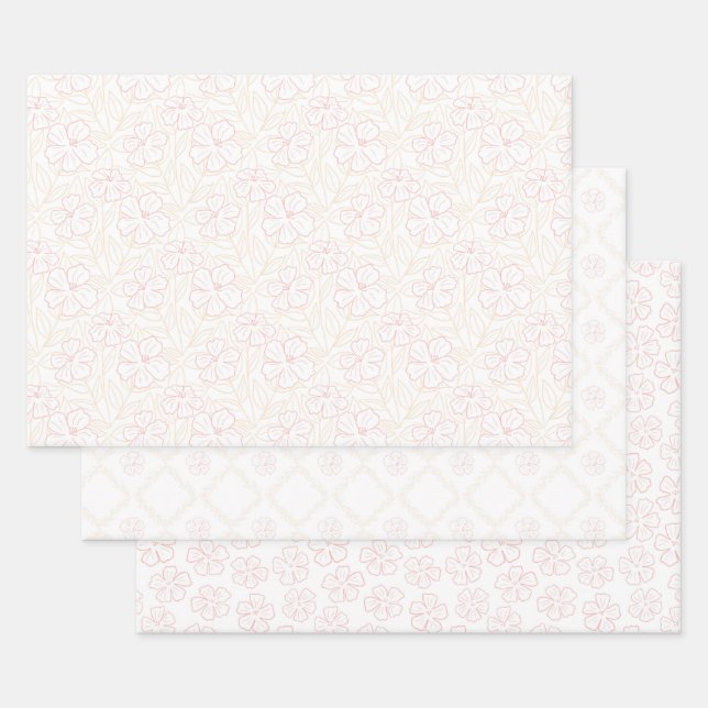 Subtle romantic outline floral design. wrapping pa geschenkpapier set (Set)