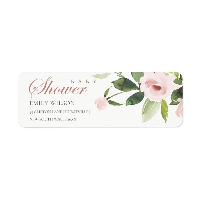SUBTLE SOFT BLUSH PINK ROSE BABY DUSCHADRESSE (Vorne)