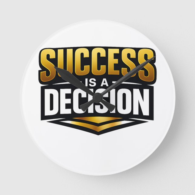 Success Gold Typography on Black Runde Wanduhr (Vorderseite)