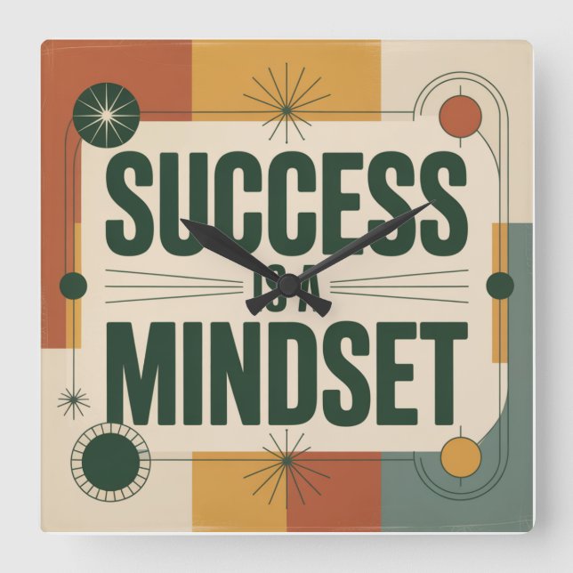 Success Is A Mindset Quadratische Wanduhr (Vorderseite)