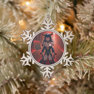 Succubus Kontakt am Kreuzweg: Anime Lilin Dämon Schneeflocken Zinn-Ornament